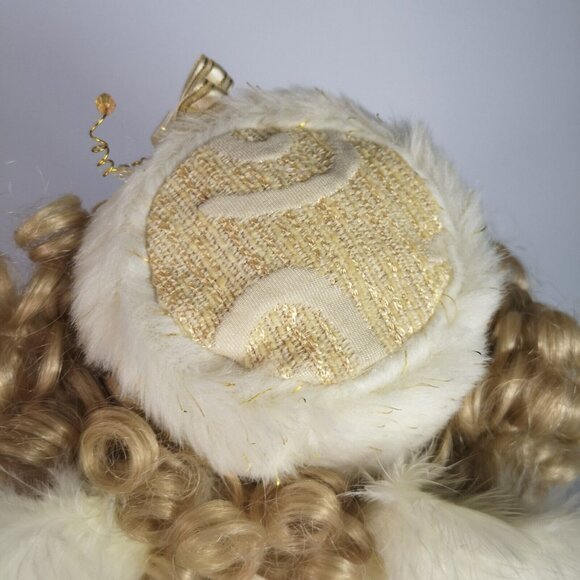 Vintage Animated Christmas Seated Angel Feathered Moving Wings Blonde Curls Fur - Picture 12 of 14
